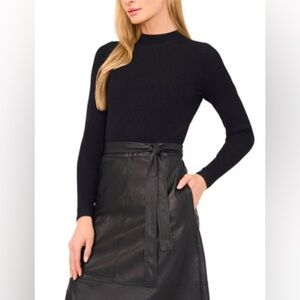🖤 Ted Baker London Ribbed Knit & Faux Leather Midi Dress – Size 3 🖤